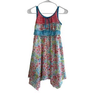 Jona Michelle Girls Dress Size 10 Blue Floral Spaghetti Straps Handkerchief